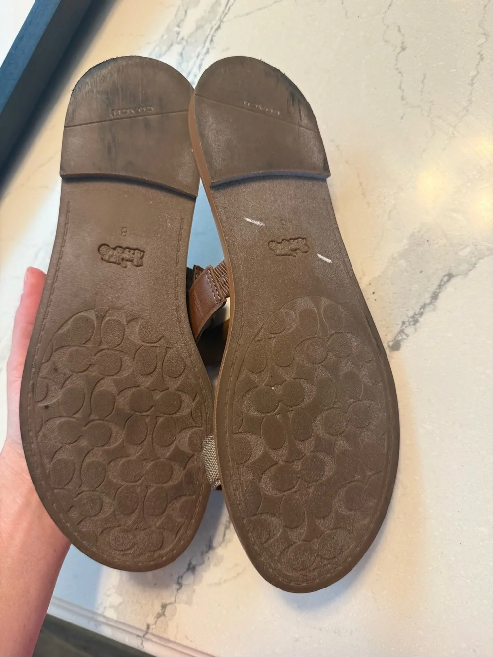 COACH Harlan Signature Canvas Leather Slide Sandals